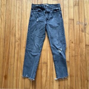 Levi's Wedgie Straight Jeans Distressed Grey Denim Size 27 Raw Hem